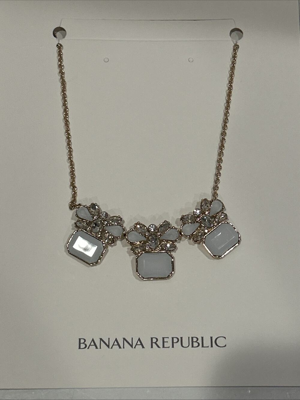 Banana Republic Emerald Cut Opal Look Necklace Gold Tone Statement